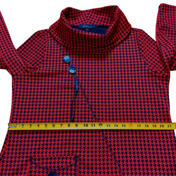 NWT Calessa Womens Stretch Knit Houndstooth Cowl Neck Tunic Top Size L Red Black - Picture 8 of 16